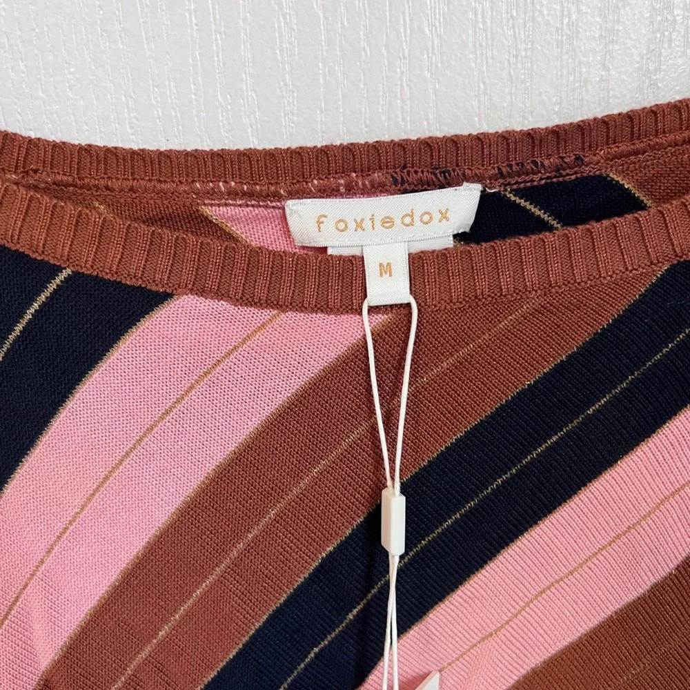 Foxiedox Womens Pink Brown Striped Metallic Lurex Knit Cropped‎ Sweater Size M